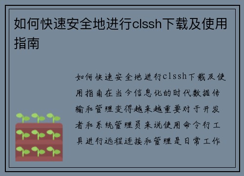 如何快速安全地进行clssh下载及使用指南